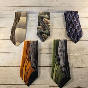 Lot of 5 Arrow USA 1851 Mens Neckties Geometric Abstract Silk Blend Patterns